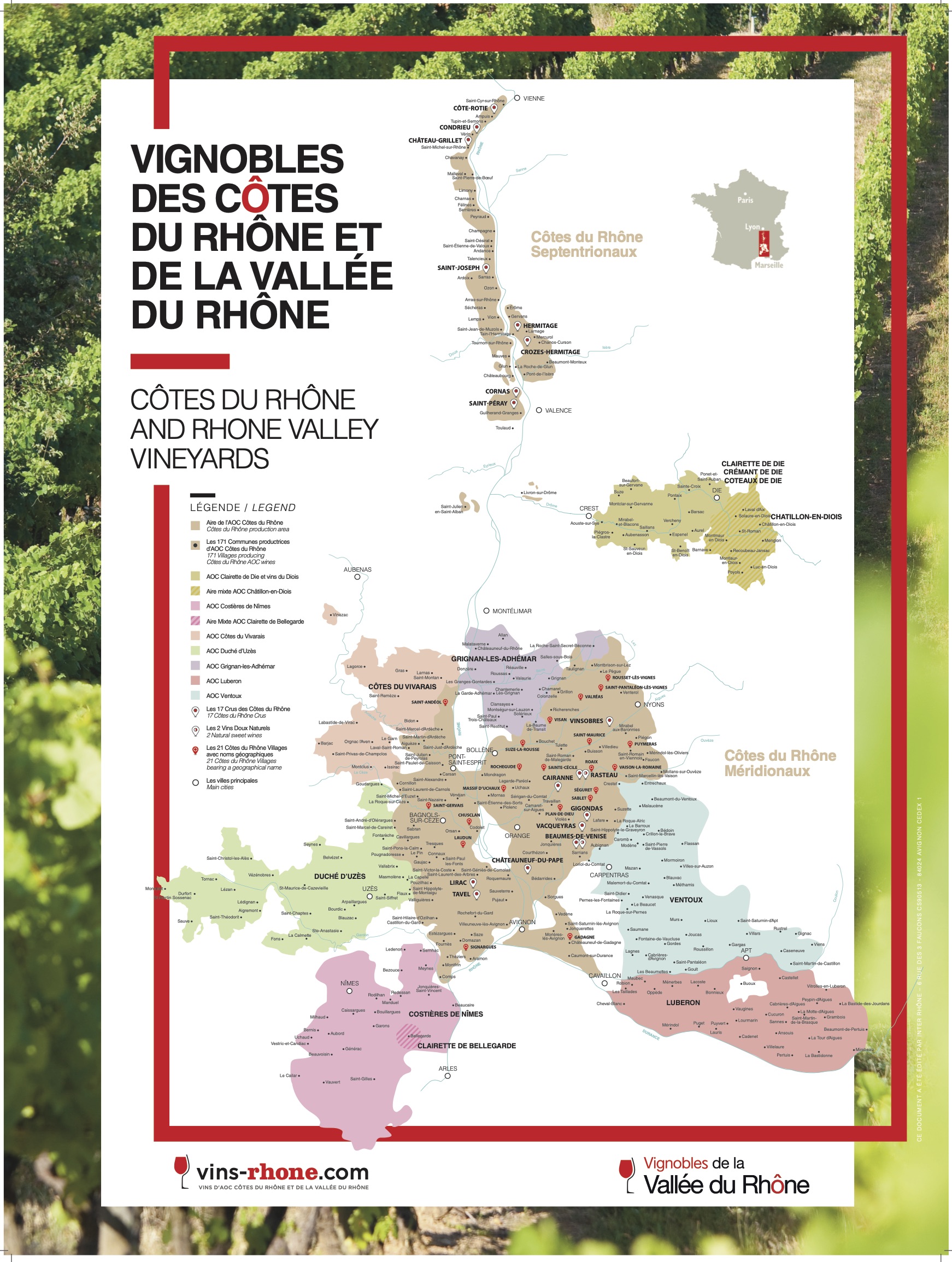 Carte des vignboles de la Vallée du Rhône